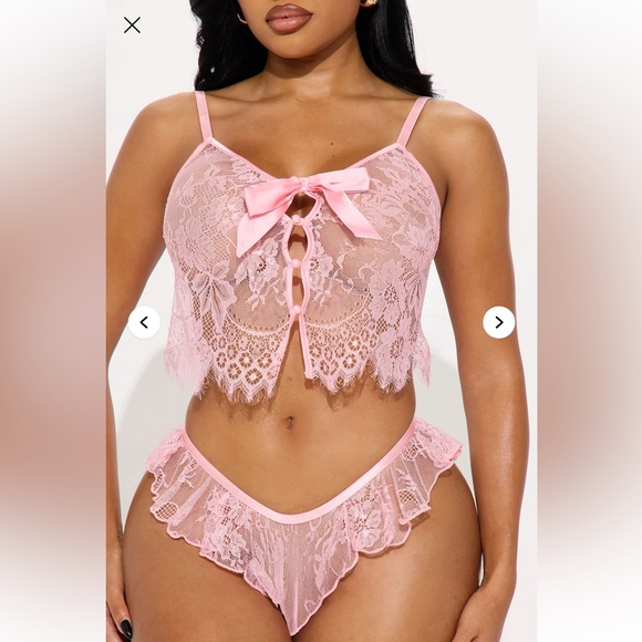 Fashion Nova Pink Lace Chemise Set - Picture 2 of 4